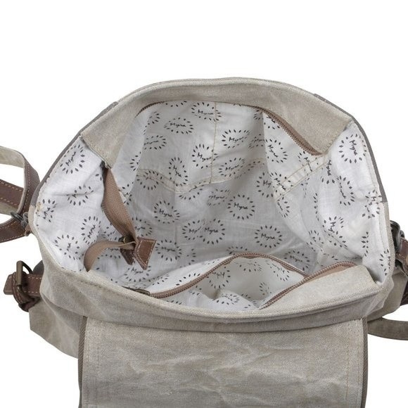 Myra Bag Handmade Certified  Shoulder Bag Upcycled Canvas & Cowhide Leat… - Picture 6 of 7